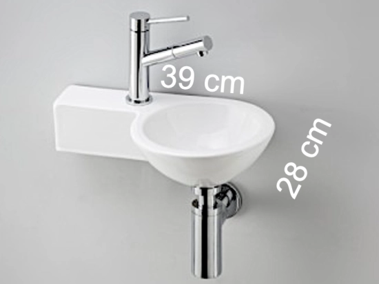 Lave-mains pour toilettes, de forme ronde, en céramique blanche, Largeur 39 cm, Profondeur 28 cm, Hauteur 11 cm, Livraison 5-7 jours OFFERTE.